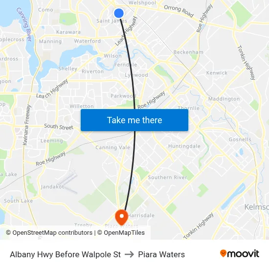 Albany Hwy Before Walpole St to Piara Waters map