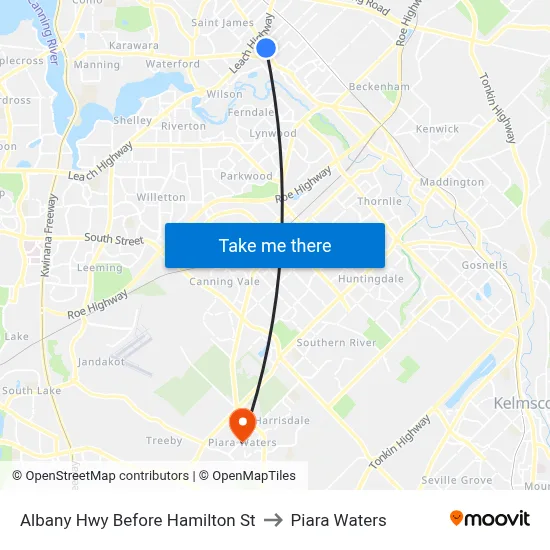 Albany Hwy Before Hamilton St to Piara Waters map