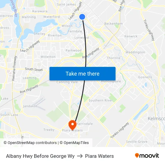 Albany Hwy Before George Wy to Piara Waters map