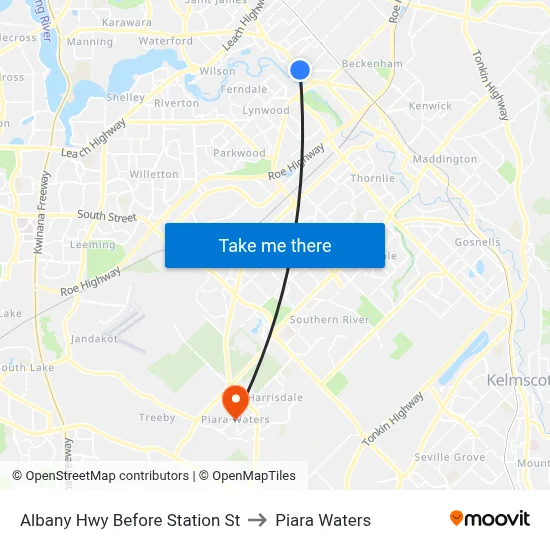 Albany Hwy Before Station St to Piara Waters map