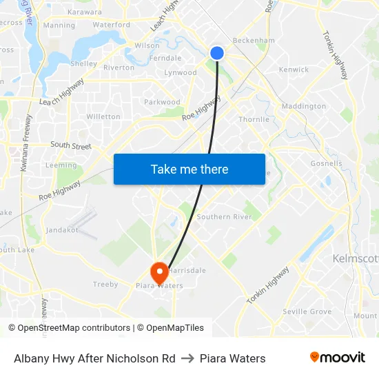 Albany Hwy After Nicholson Rd to Piara Waters map