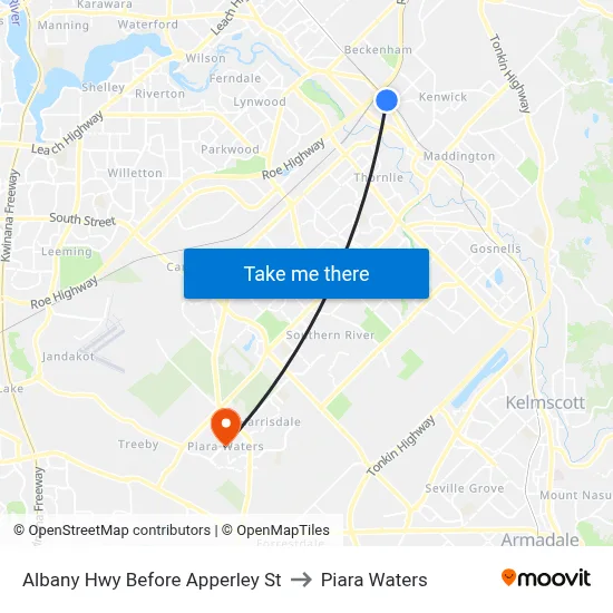 Albany Hwy Before Apperley St to Piara Waters map
