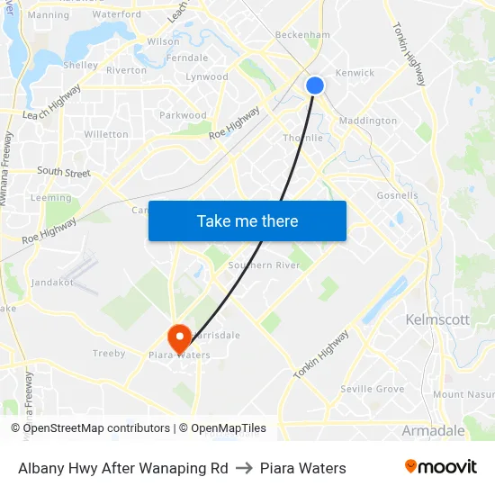Albany Hwy After Wanaping Rd to Piara Waters map