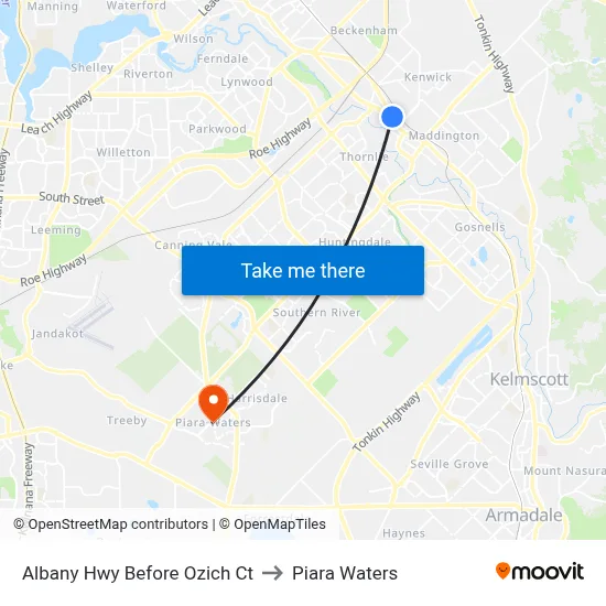 Albany Hwy Before Ozich Ct to Piara Waters map