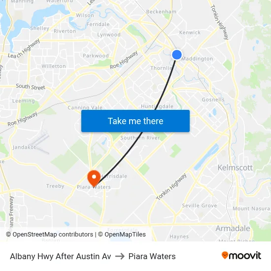 Albany Hwy After Austin Av to Piara Waters map