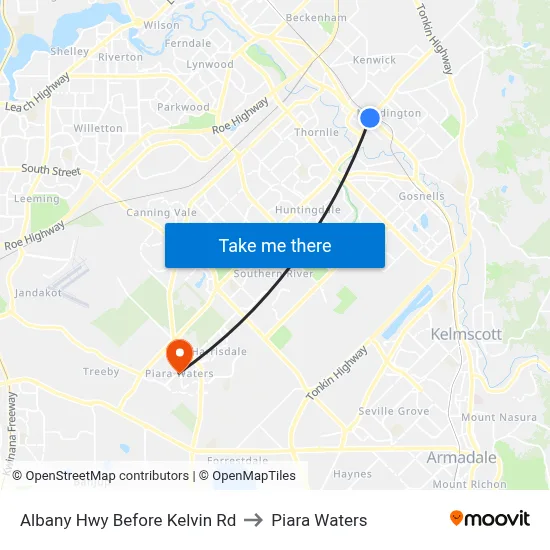 Albany Hwy Before Kelvin Rd to Piara Waters map