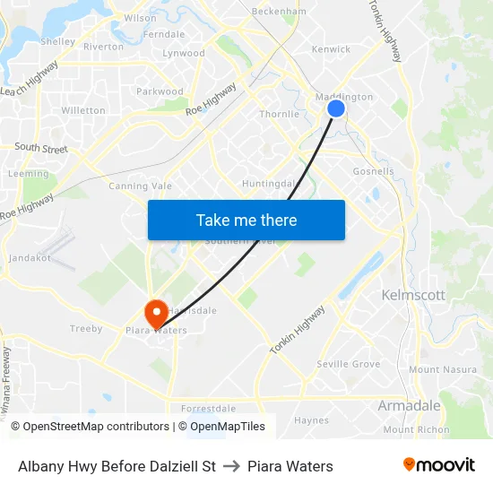 Albany Hwy Before Dalziell St to Piara Waters map