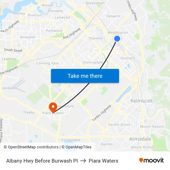 Albany Hwy Before Burwash Pl to Piara Waters map