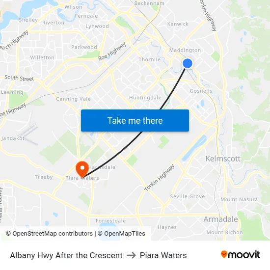 Albany Hwy After the Crescent to Piara Waters map