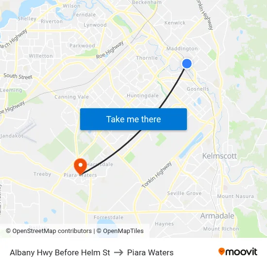 Albany Hwy Before Helm St to Piara Waters map