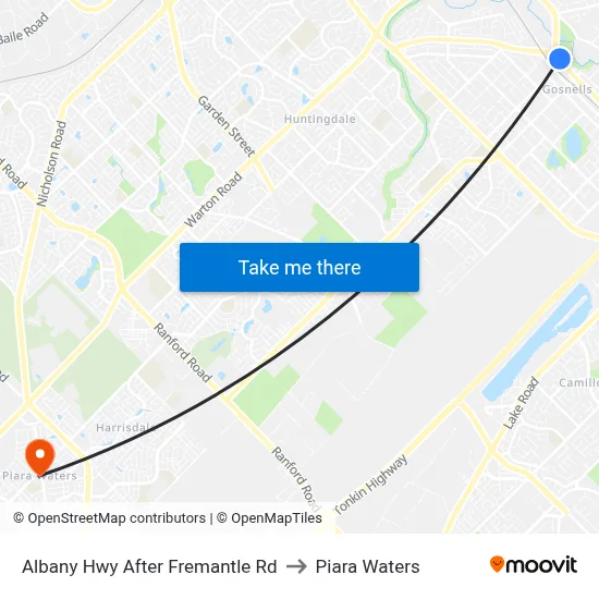 Albany Hwy After Fremantle Rd to Piara Waters map