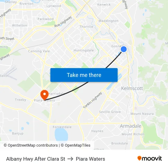 Albany Hwy After Clara St to Piara Waters map