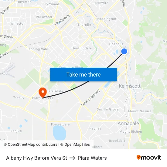 Albany Hwy Before Vera St to Piara Waters map