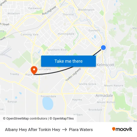 Albany Hwy After Tonkin Hwy to Piara Waters map