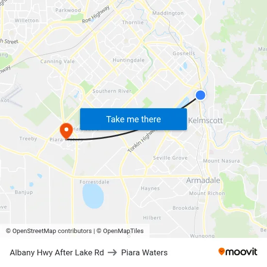 Albany Hwy After Lake Rd to Piara Waters map