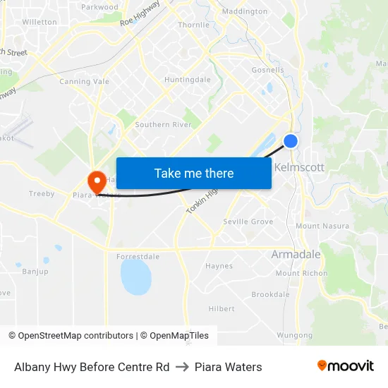Albany Hwy Before Centre Rd to Piara Waters map