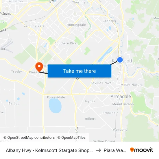 Albany Hwy - Kelmscott Stargate Shopping Ctr to Piara Waters map
