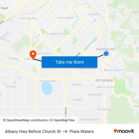 Albany Hwy Before Church St to Piara Waters map