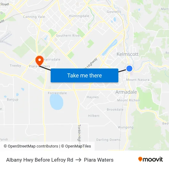 Albany Hwy Before Lefroy Rd to Piara Waters map
