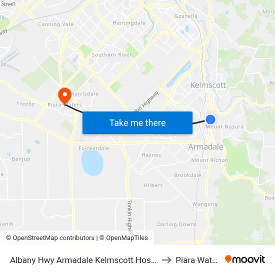 Albany Hwy Armadale Kelmscott Hospital to Piara Waters map