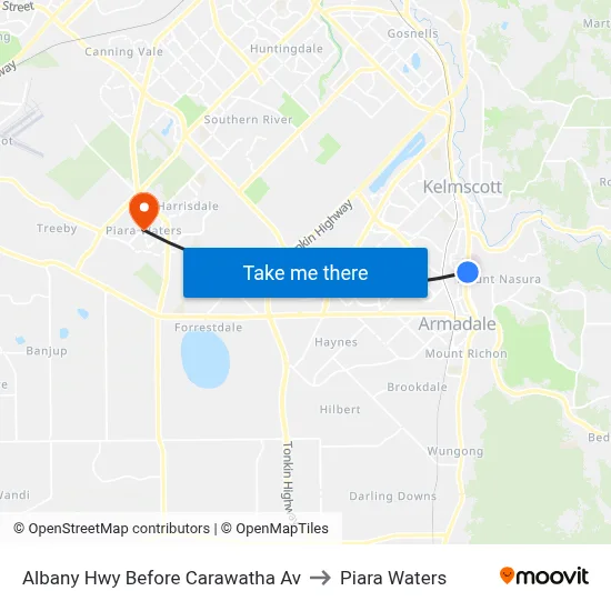 Albany Hwy Before Carawatha Av to Piara Waters map