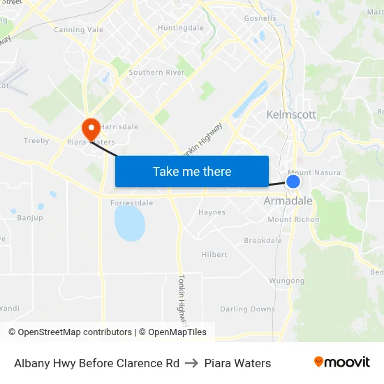 Albany Hwy Before Clarence Rd to Piara Waters map