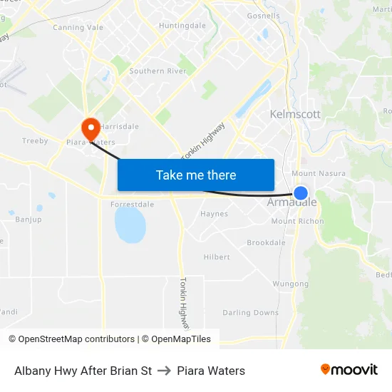 Albany Hwy After Brian St to Piara Waters map