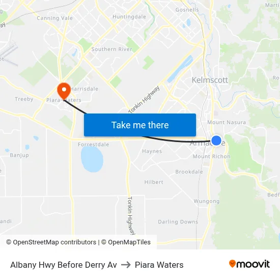 Albany Hwy Before Derry Av to Piara Waters map