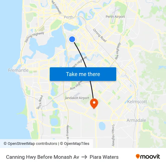Canning Hwy Before Monash Av to Piara Waters map