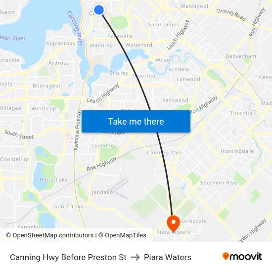 Canning Hwy Before Preston St to Piara Waters map
