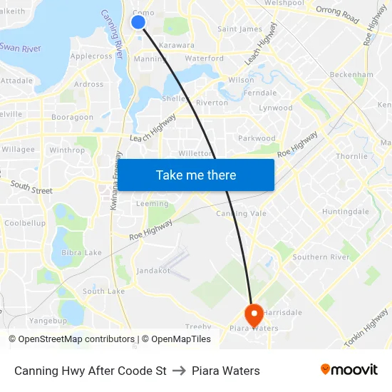 Canning Hwy After Coode St to Piara Waters map
