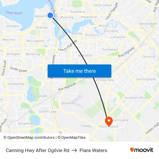 Canning Hwy After Ogilvie Rd to Piara Waters map