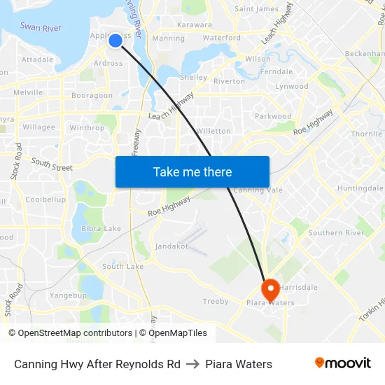 Canning Hwy After Reynolds Rd to Piara Waters map