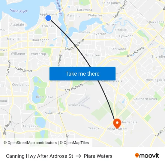 Canning Hwy After Ardross St to Piara Waters map