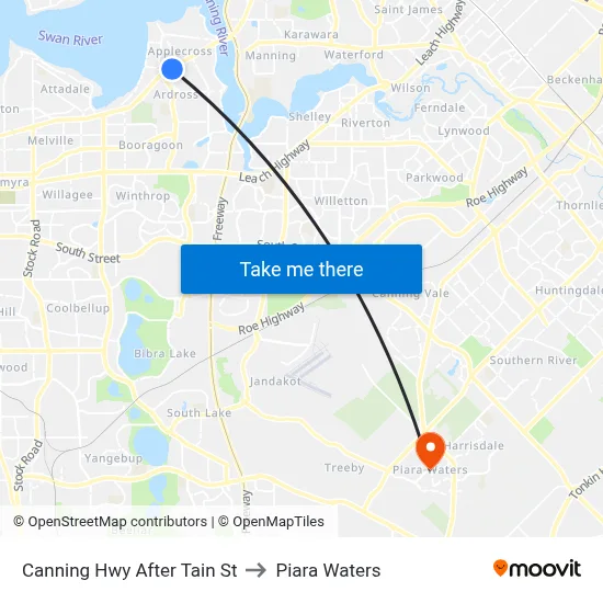 Canning Hwy After Tain St to Piara Waters map