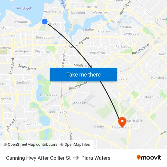 Canning Hwy After Collier St to Piara Waters map