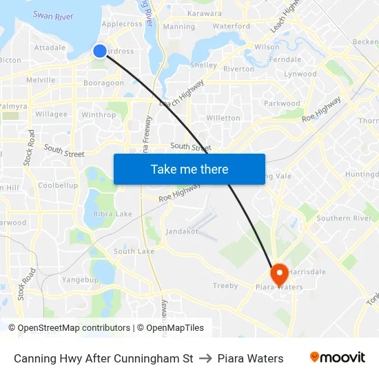 Canning Hwy After Cunningham St to Piara Waters map