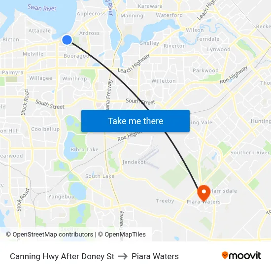 Canning Hwy After Doney St to Piara Waters map