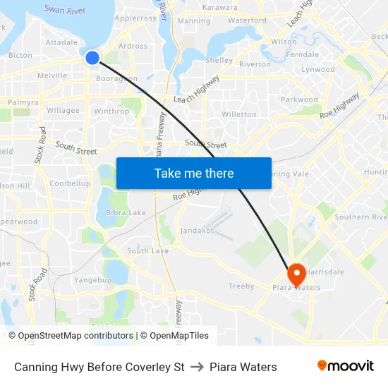 Canning Hwy Before Coverley St to Piara Waters map