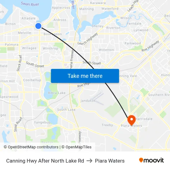 Canning Hwy After North Lake Rd to Piara Waters map