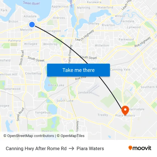 Canning Hwy After Rome Rd to Piara Waters map