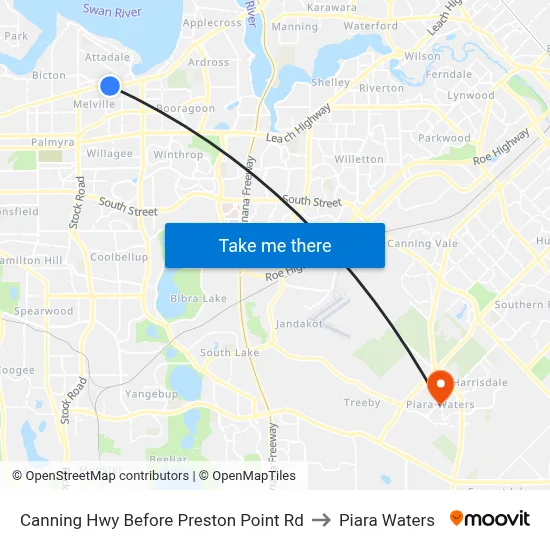 Canning Hwy Before Preston Point Rd to Piara Waters map