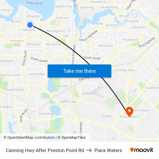 Canning Hwy After Preston Point Rd to Piara Waters map
