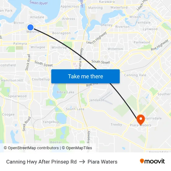 Canning Hwy After Prinsep Rd to Piara Waters map