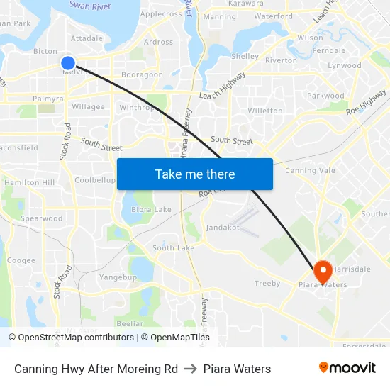 Canning Hwy After Moreing Rd to Piara Waters map