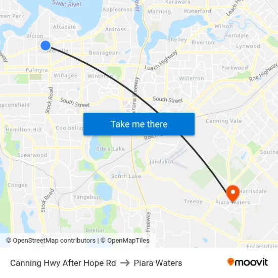 Canning Hwy After Hope Rd to Piara Waters map