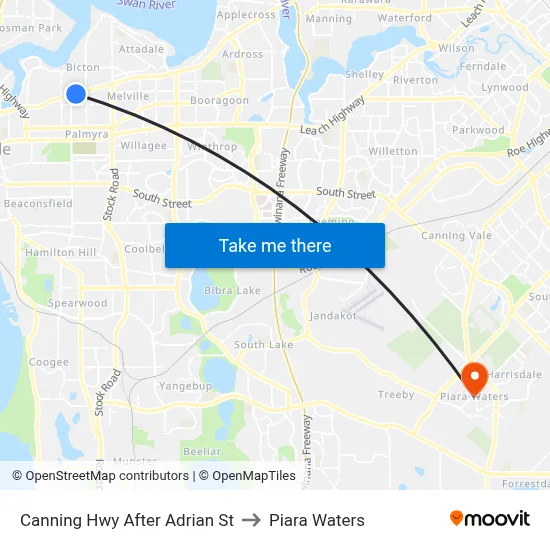Canning Hwy After Adrian St to Piara Waters map