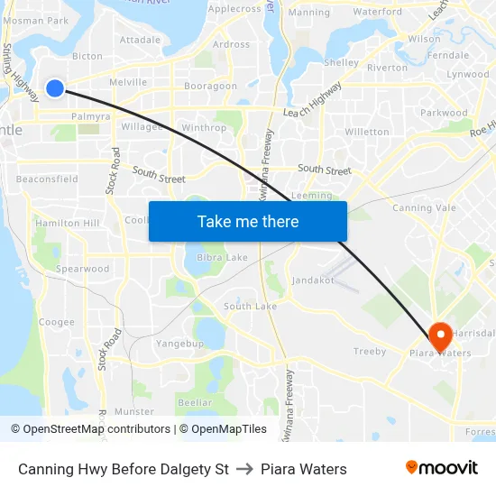 Canning Hwy Before Dalgety St to Piara Waters map