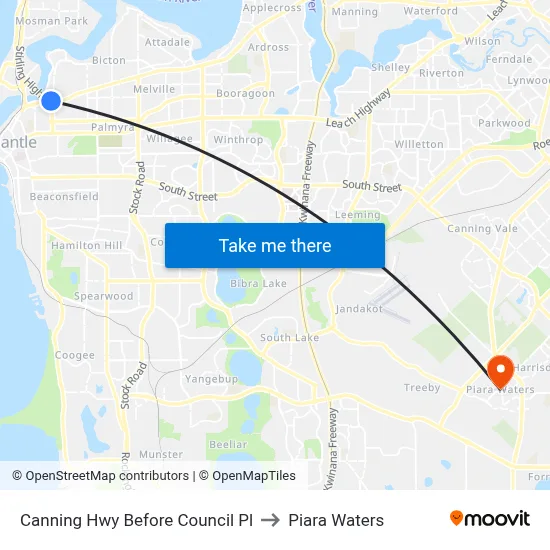 Canning Hwy Before Council Pl to Piara Waters map