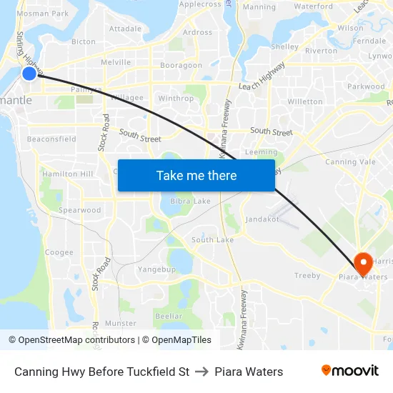 Canning Hwy Before Tuckfield St to Piara Waters map